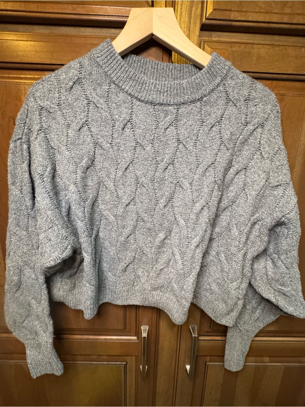 Pink Republic Heather Gray Cable-Knit Crewneck Sweater